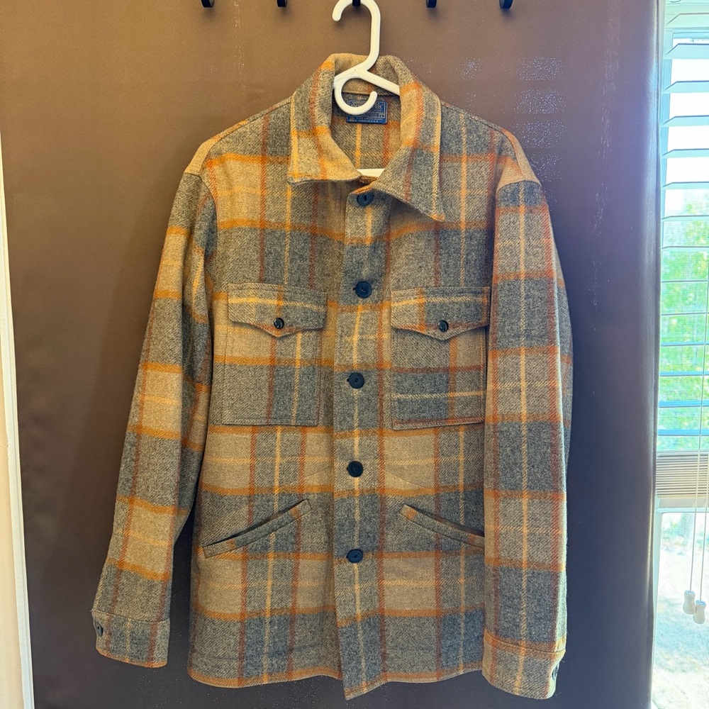 Pendleton Gray & Orange Plaid Wool Shacket - image 1